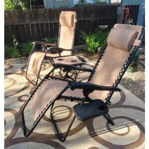 Folding Reclining 3-Piece Lounge Chair Set with Side Table